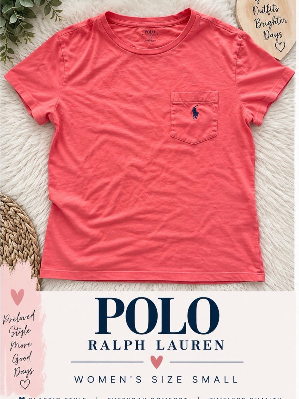 Polo by Ralph Lauren Coral Short Sleeve Pocket Tee with Navy Pony